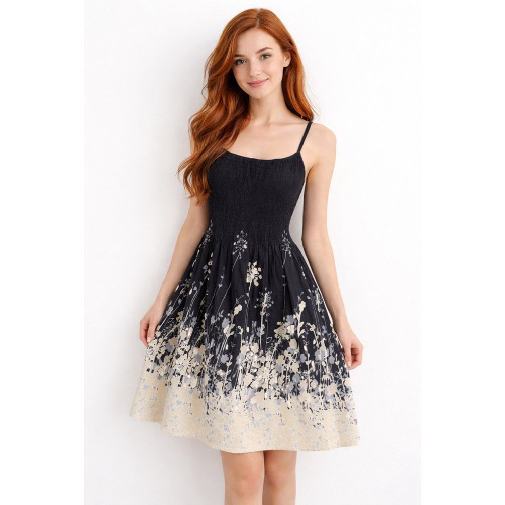 Women's Cynthia Mehra Black Beige Floral Mini Dress